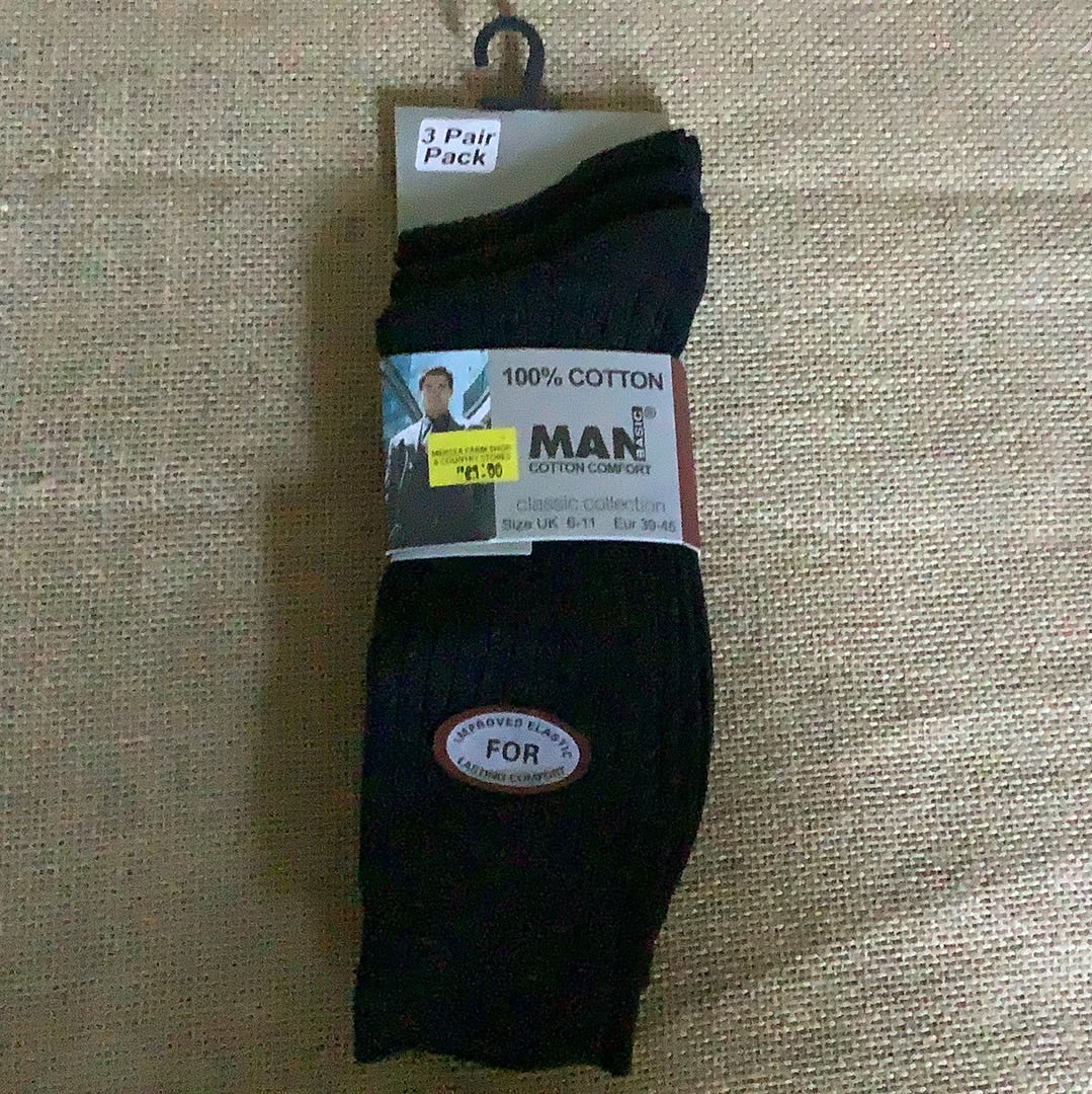 Man Basic, 100% Cotton Socks-3 Pair Pack (UK 6-11)