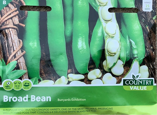 Bunyards Exhibition Broad Bean Seeds, Country Value