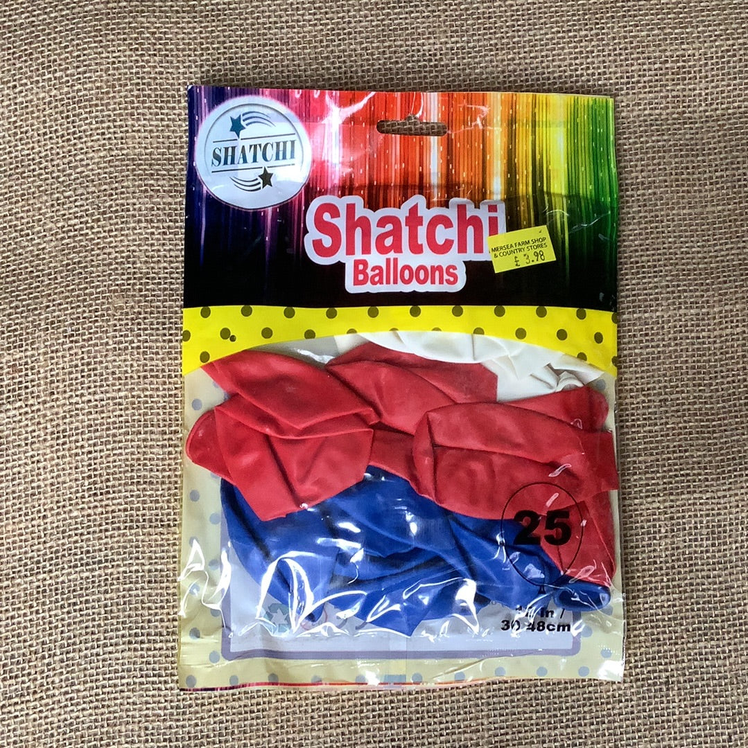 Shatchi Balloons, Union Jack Themed-Red, White & Blue