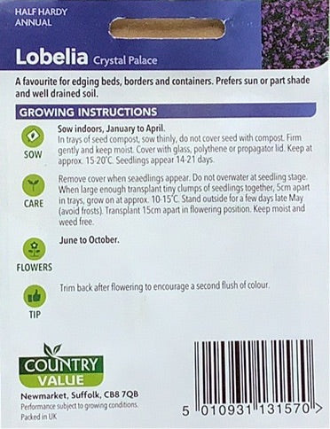 Lobelia Seeds, Crystal Palace. Country Value