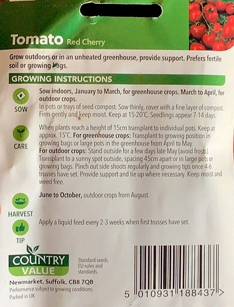 Red Cherry Tomato Seeds, Country Value