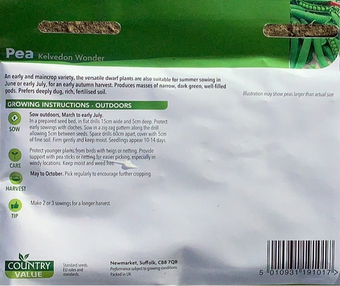 Pea Kelvedon Wonder Seeds, Country Value