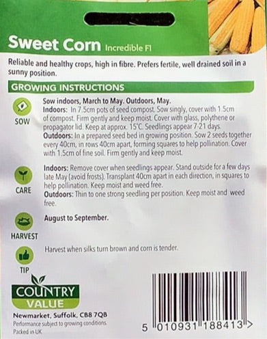 Incredible F1 Sweet Corn Seeds, Country Value