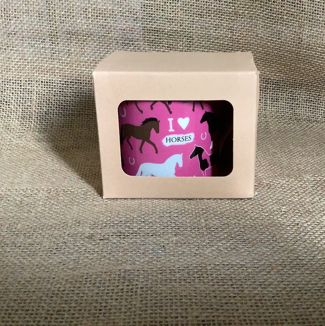 Otter House, I Love Horses Mug- Pink