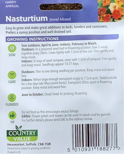 Nasturtium Jewel Mixed Seeds, Country Value