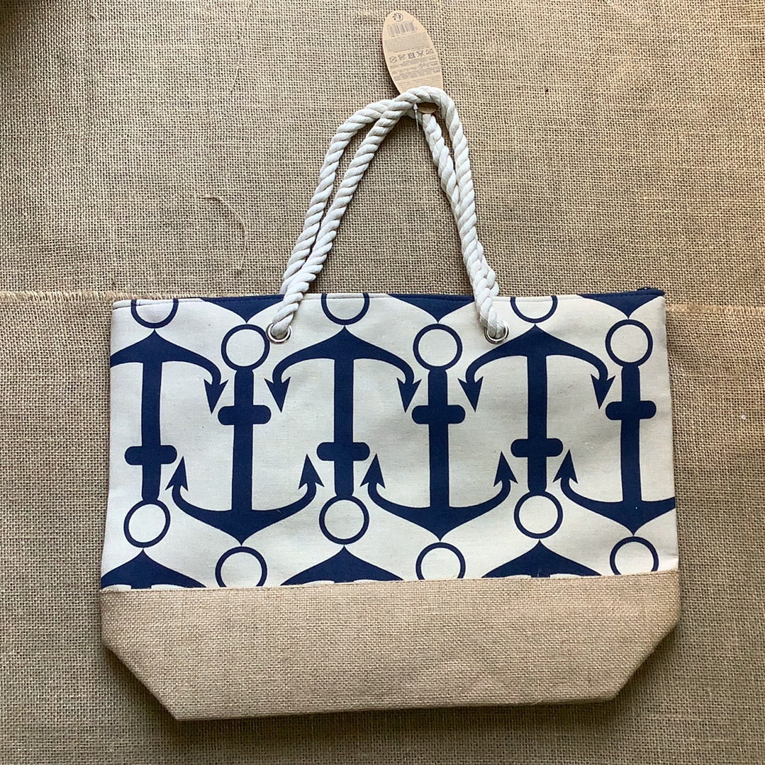Probeach, Anchor Beach Bag-Blue/Cream
