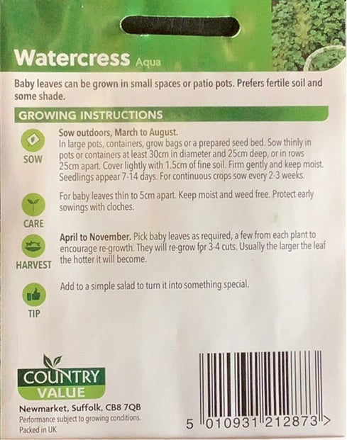 Aqua Watercress Seeds, Country Value