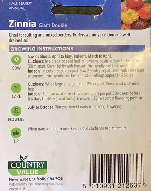 Zinnia Seeds, Country Value