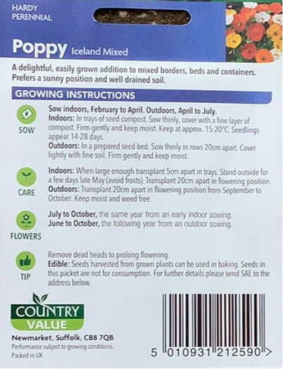 Poppy Iceland Mixed Seeds, Country Value