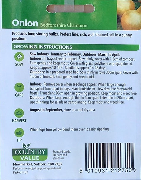 Bedfordshire Champion Onion Seeds, Country Value