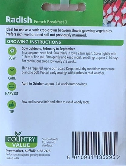 French Breakfast 3 Radish Seeds, Country Value