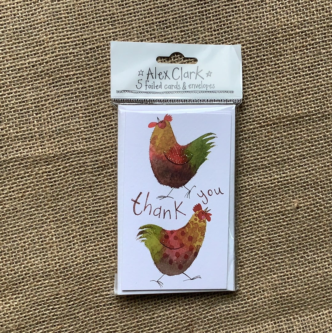 Alex Clark, 5 Foiled Chicken Thank You cards & Envelopes