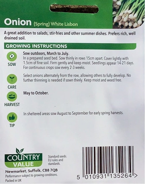 (Spring) White Lisbon Onion Seeds, Country Value