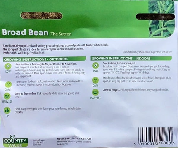 The Sutton Broad Bean Seeds, Country Value