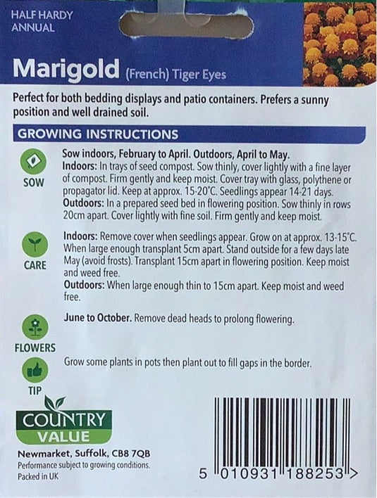 Marigold Seeds, French Tiger Eyes. Country Value