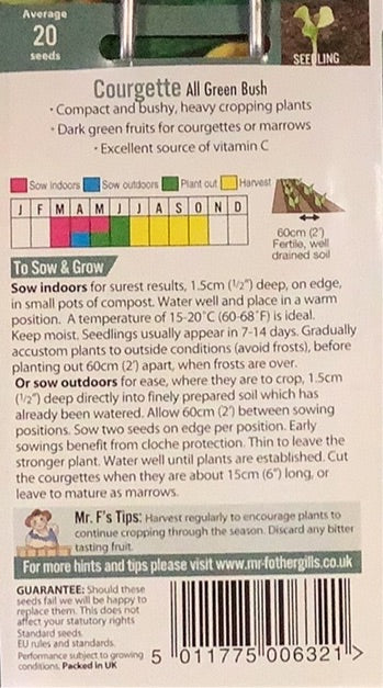 Courgette All Green Bush Mr.Fothergills