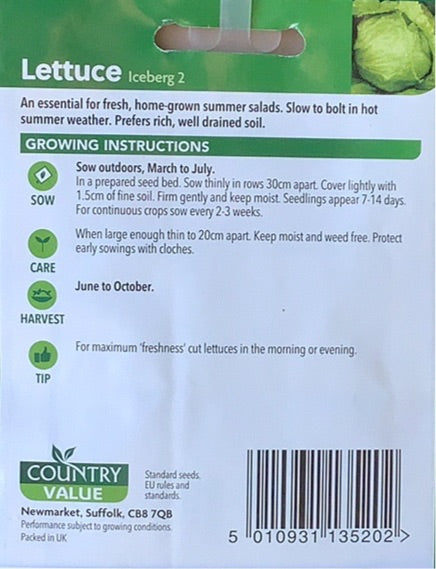 Iceberg 2 Lettuce Seeds, Country Value