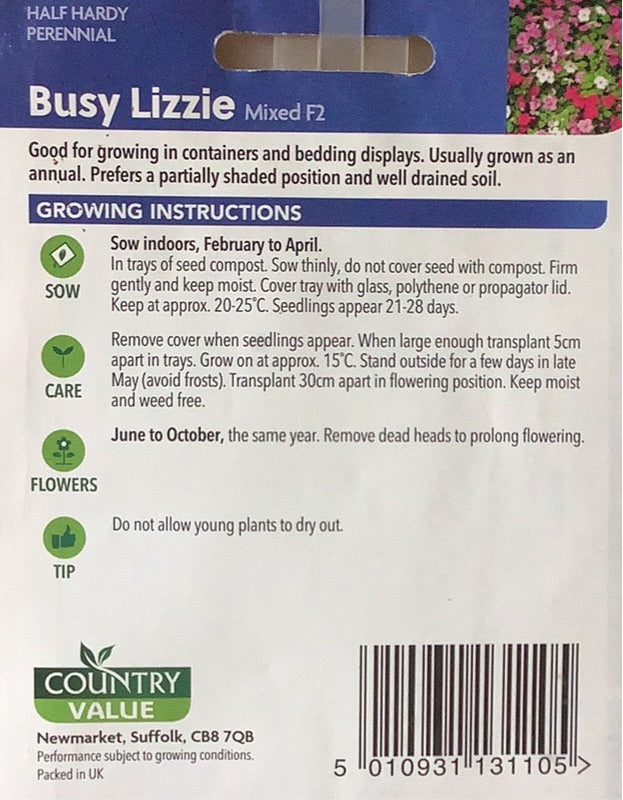 Busy Lizzie Seeds, Country Value