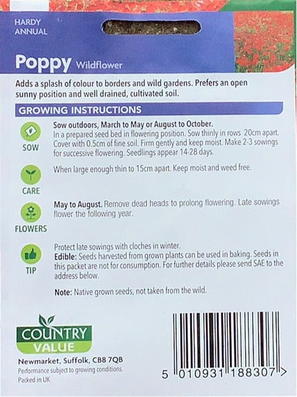 Poppy Wildflower Seeds, Country Value