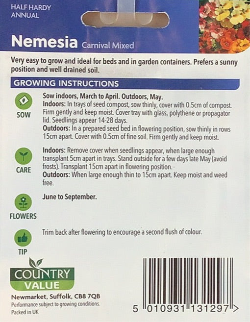 Nemesia Seeds, Carnival mixed. Country Value