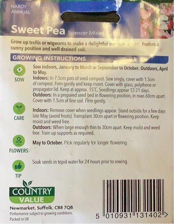 Sweet Pea Spencer Mixed Seeds, Country Value
