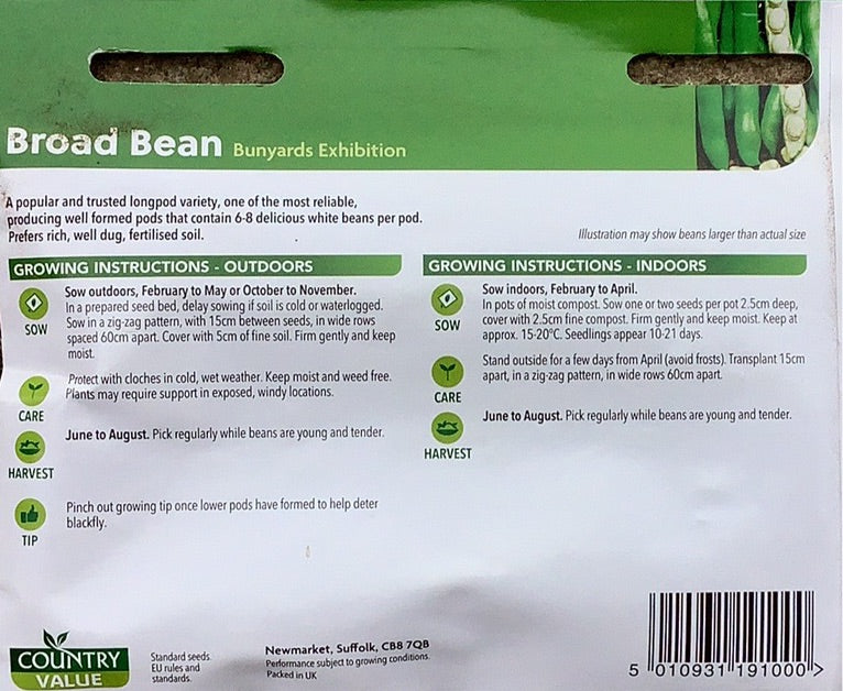 Bunyards Exhibition Broad Bean Seeds, Country Value