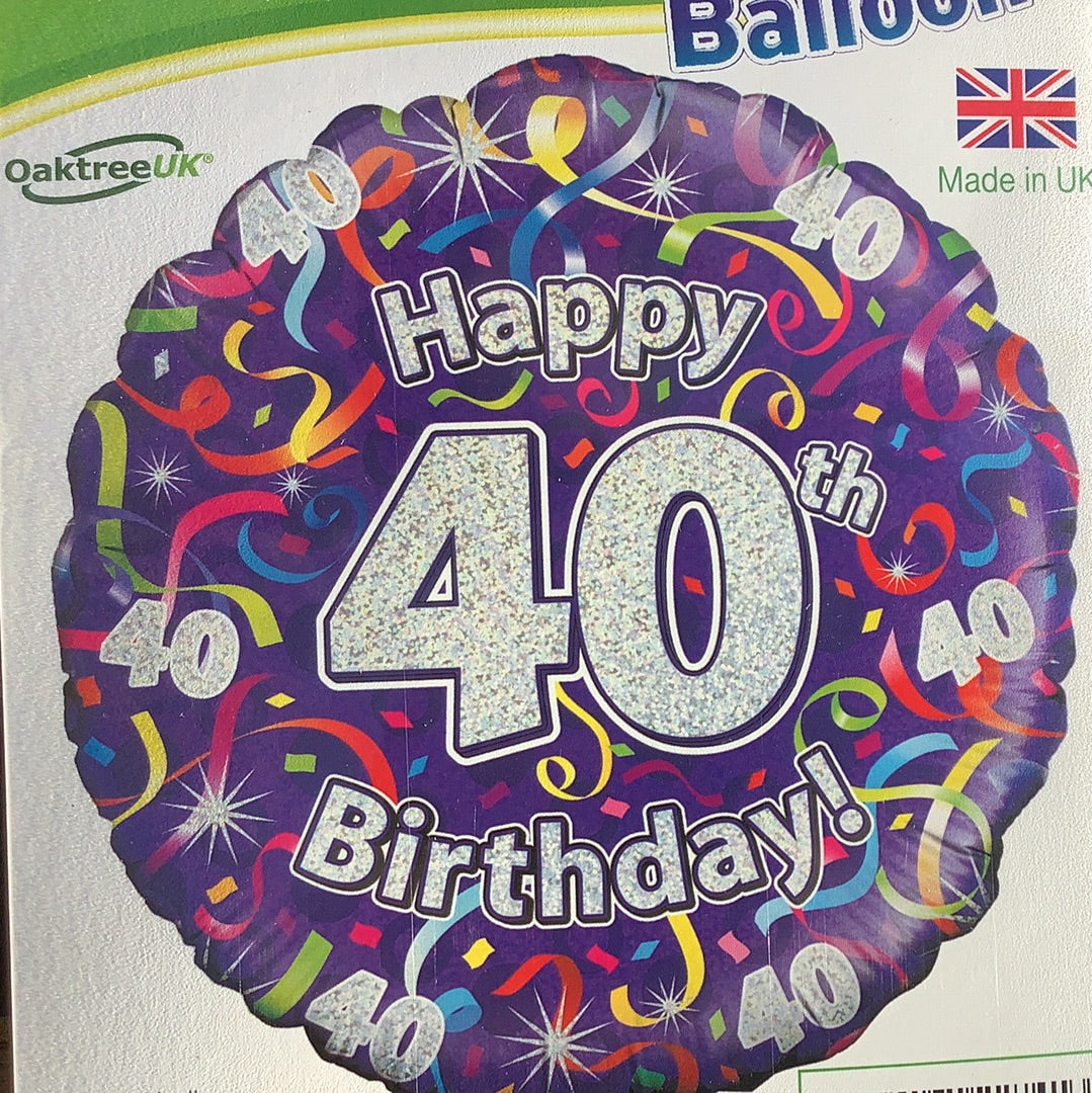 Happy 40th Birthday Foil Helium Balloon