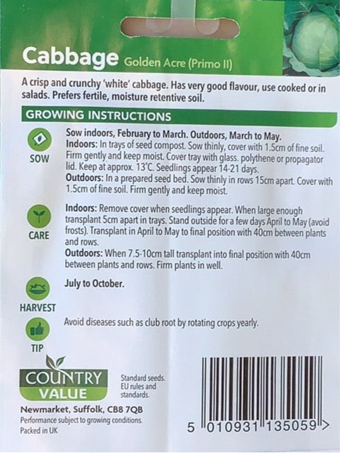 Cabbage Seeds, Golden Acre. Country Value