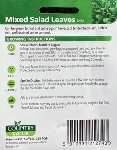 Mild Mixed Salad Leaf Seeds, Country Value