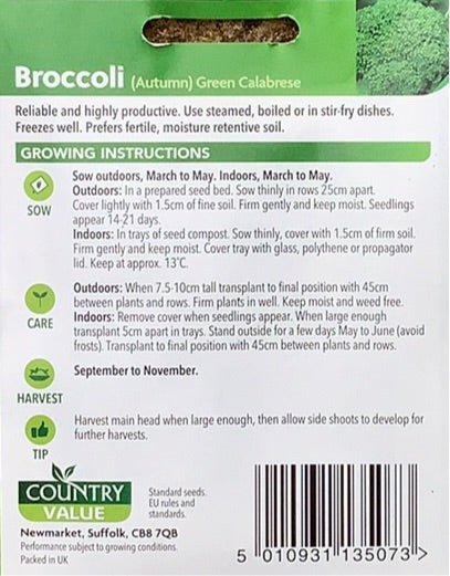 (Autumn) Green Calabrese Broccoli Seeds, Country Value