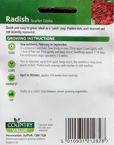 Scarlet Globe Radish Seeds, Country Value