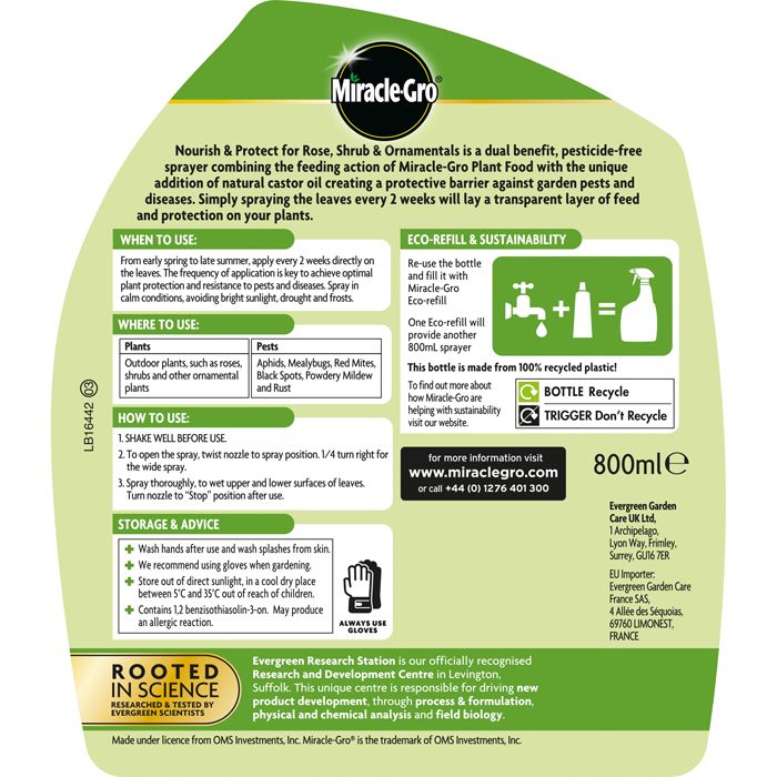Miracle-Gro 2 in 1 Nourish & Protect for Rose, Shrub & Ornamentals – 800ml