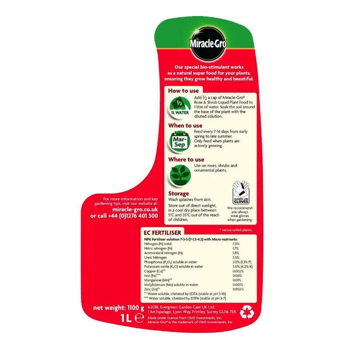 Miracle Gro Rose & Shrub Concentrated Plant Food 1litre