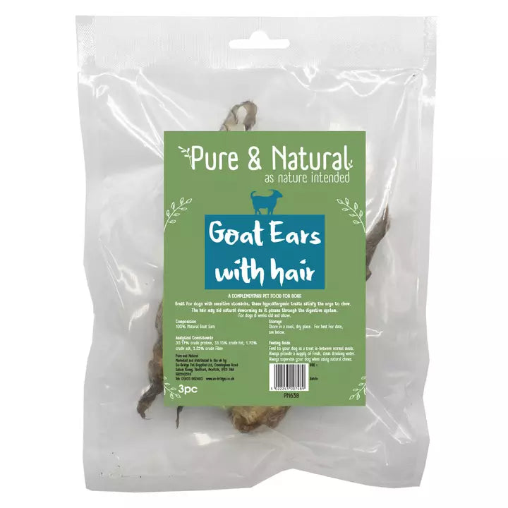 Pure & Natural Goats Ears With Hair 3Pkt