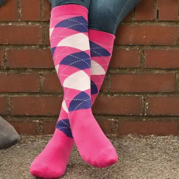 Rhinegold, Fully Cushioned Sole Riding Socks Pink/Navy
