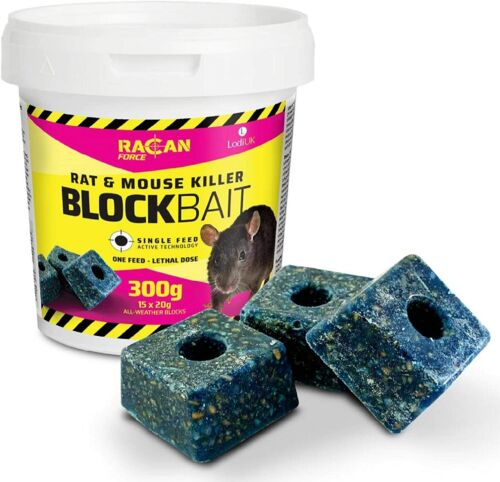 Racan, One Feed-Lethal Dose Blockbait Rat & Mouse Killer 15x20g