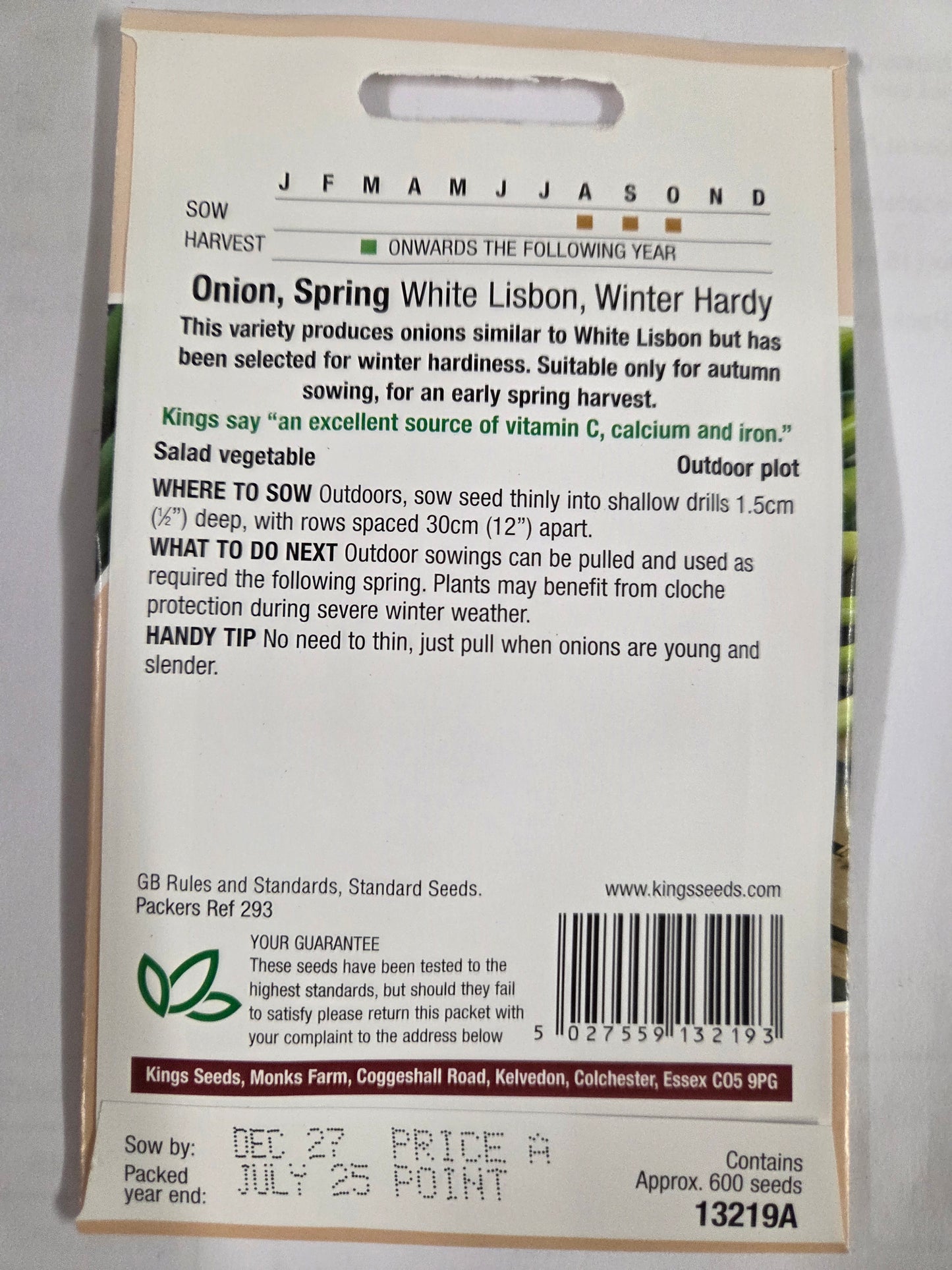 Kings Seeds Spring Onion White Lisbon Winter Hardy