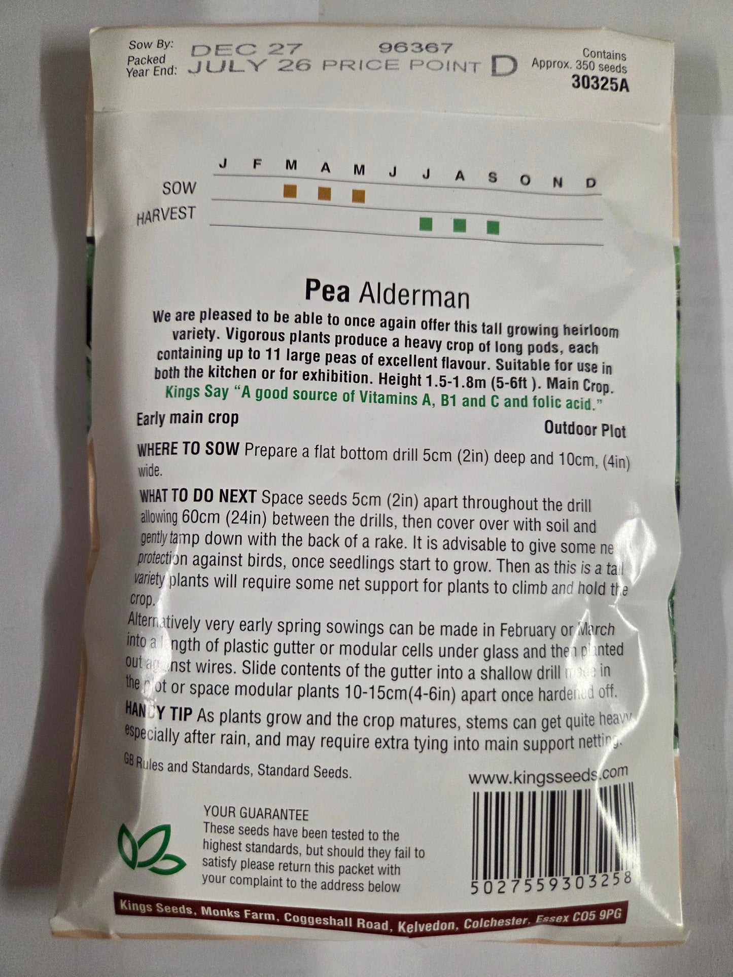Kings Seeds Pea Alderman