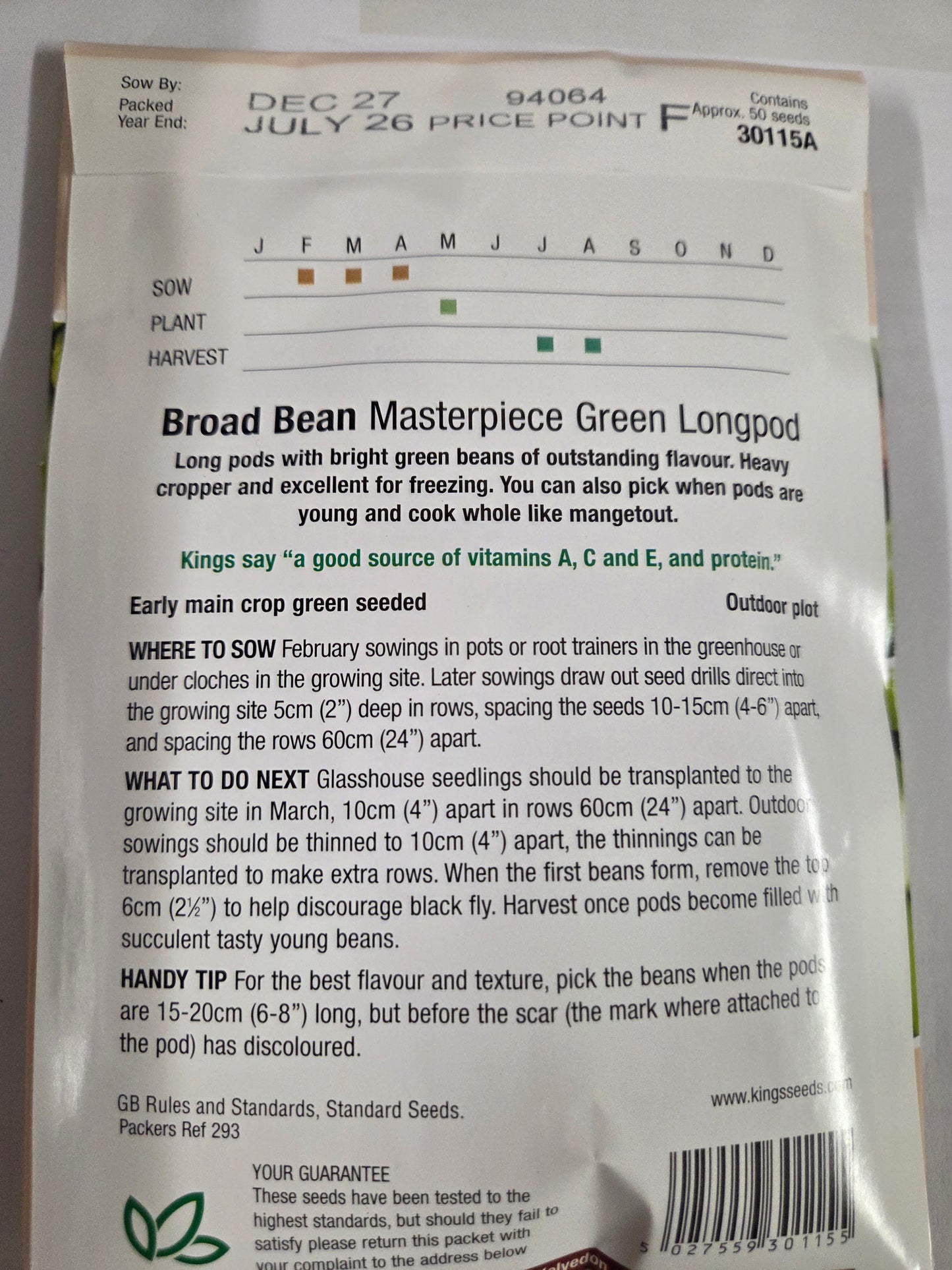 Kings Seeds Broadbean Masterpiece Green Longpod