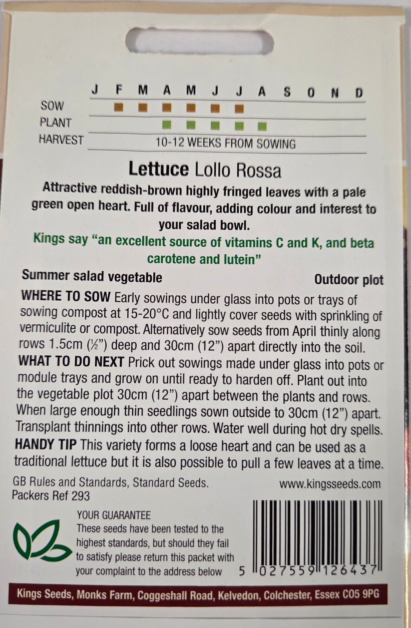 Kings Seeds Lettuce Lollo Rossa