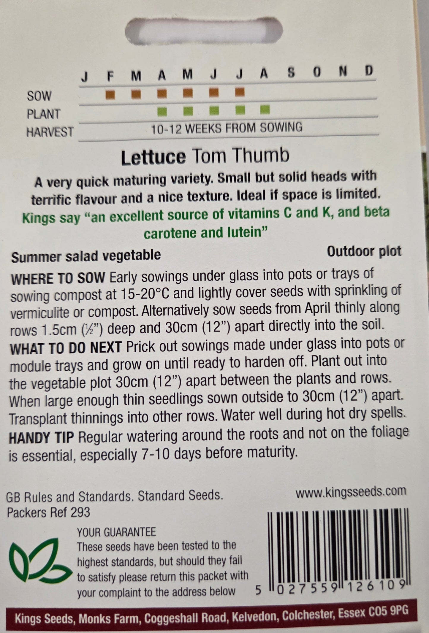 Kings Seeds Lettuce Tom Thumb