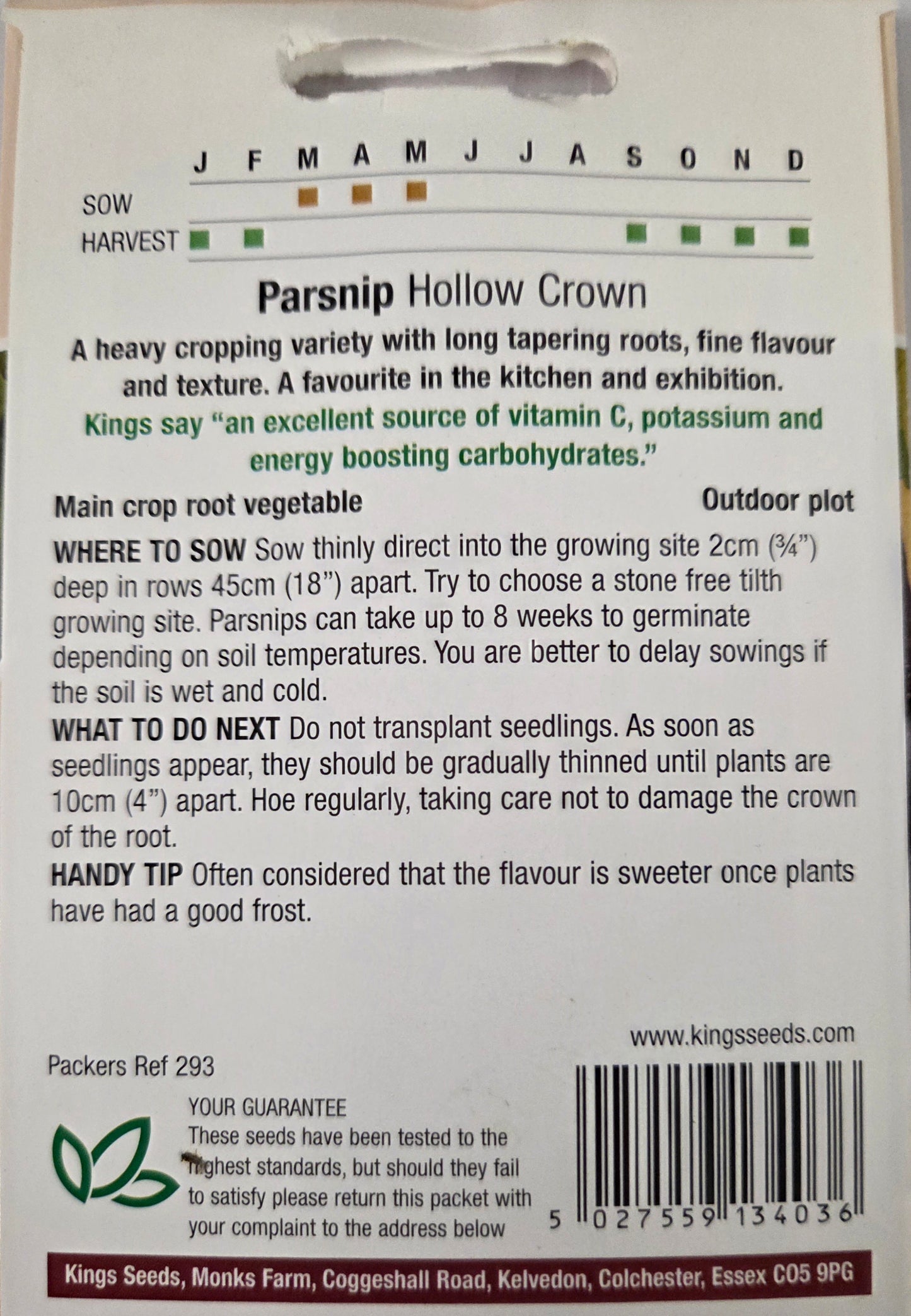 Kings Seeds Parsnip Hollow Crown