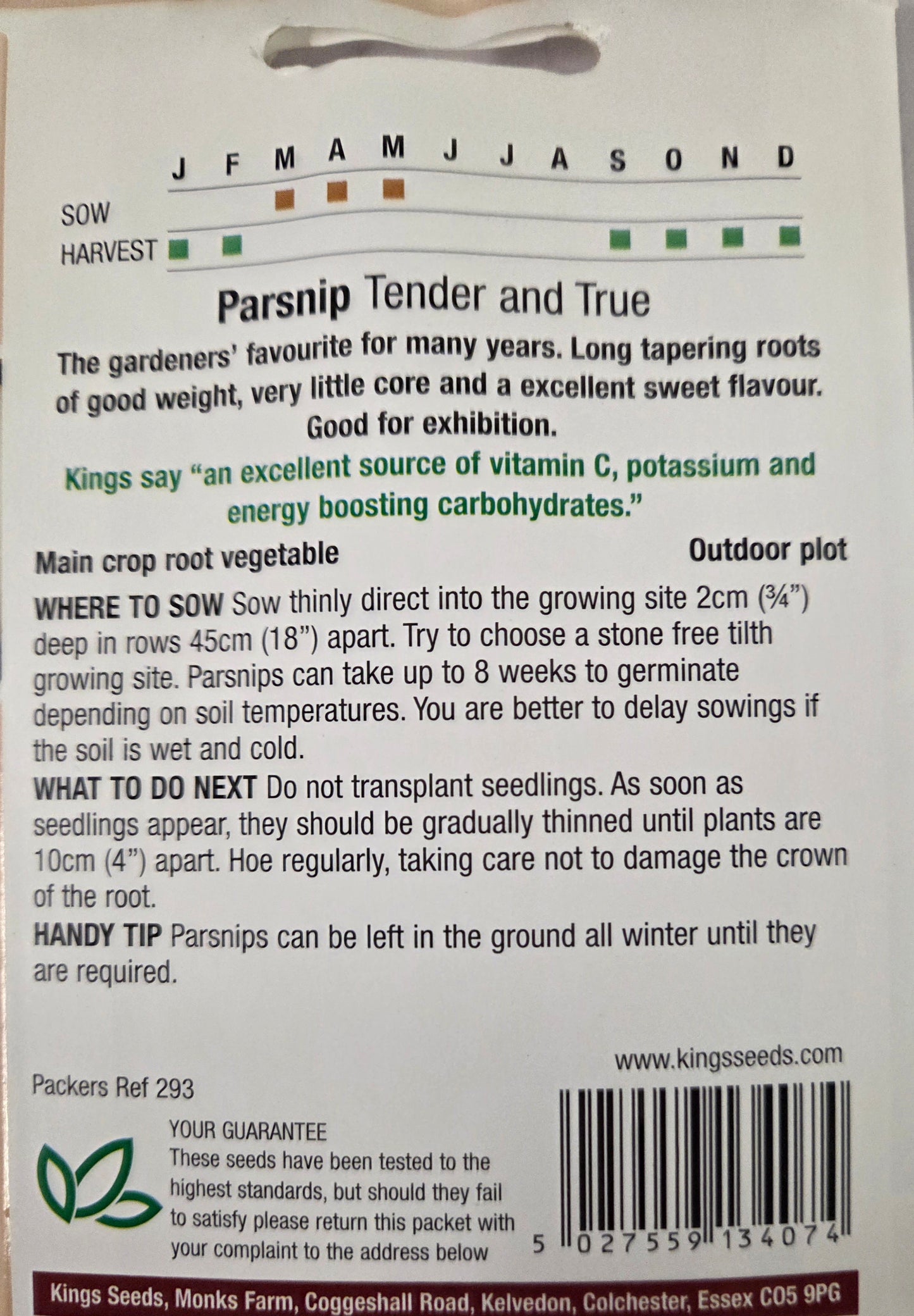 Kings Seeds Parsnip Tender & True
