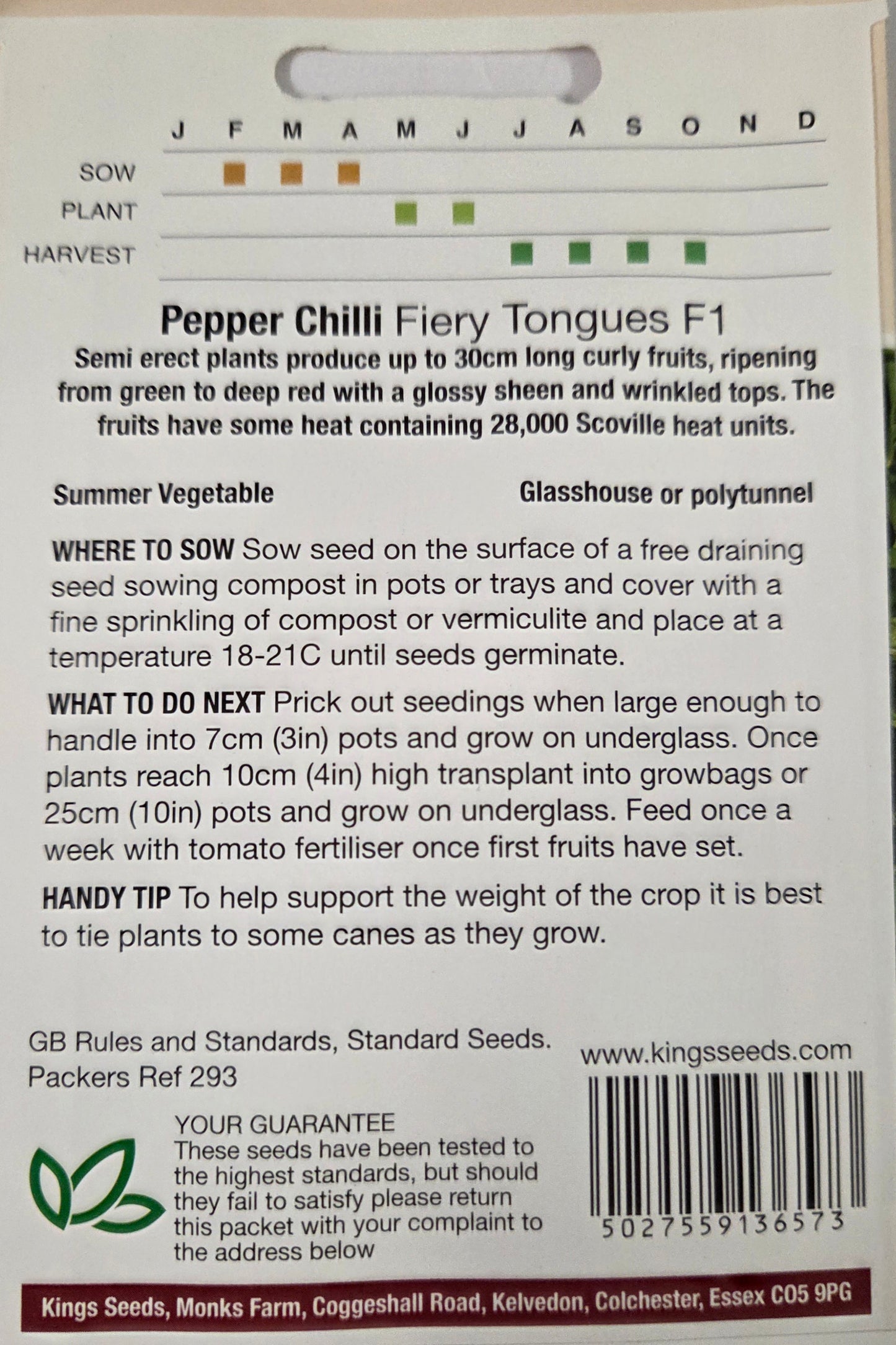 Kings Seeds Pepper Chilli Fiery Tongues F1