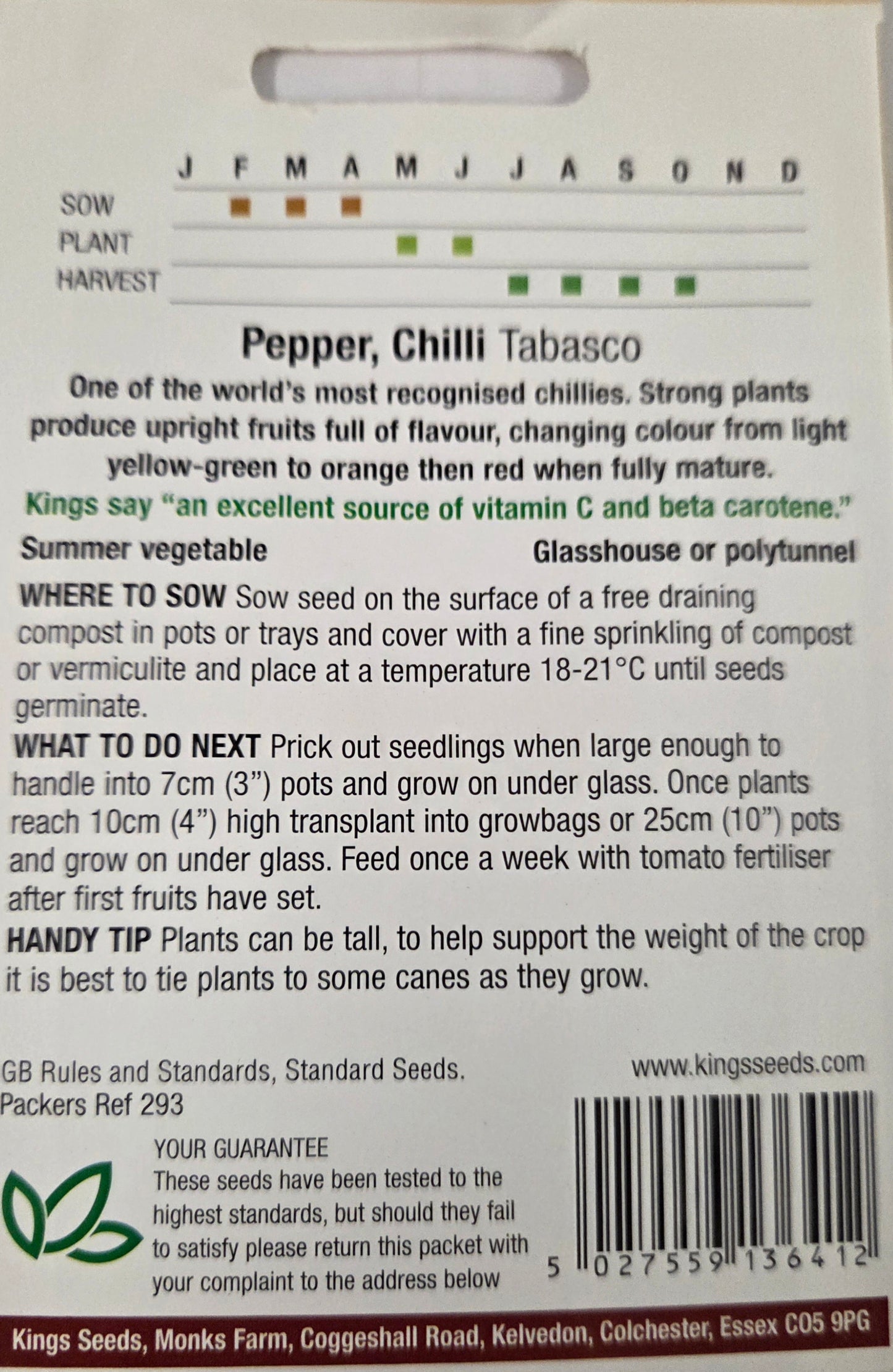 Kings Seeds Pepper Chilli Tabasco