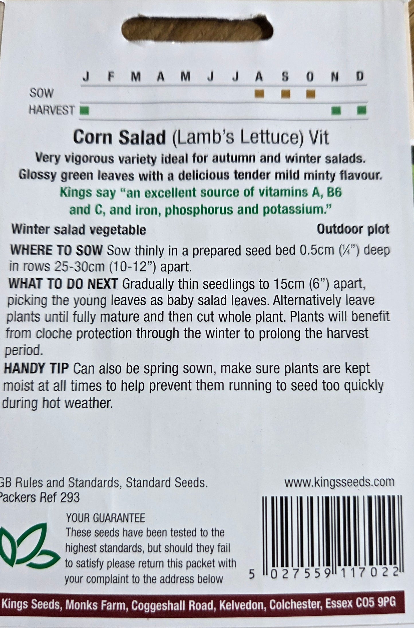 Kings Seeds Salad Leaf Corn Salad Vit