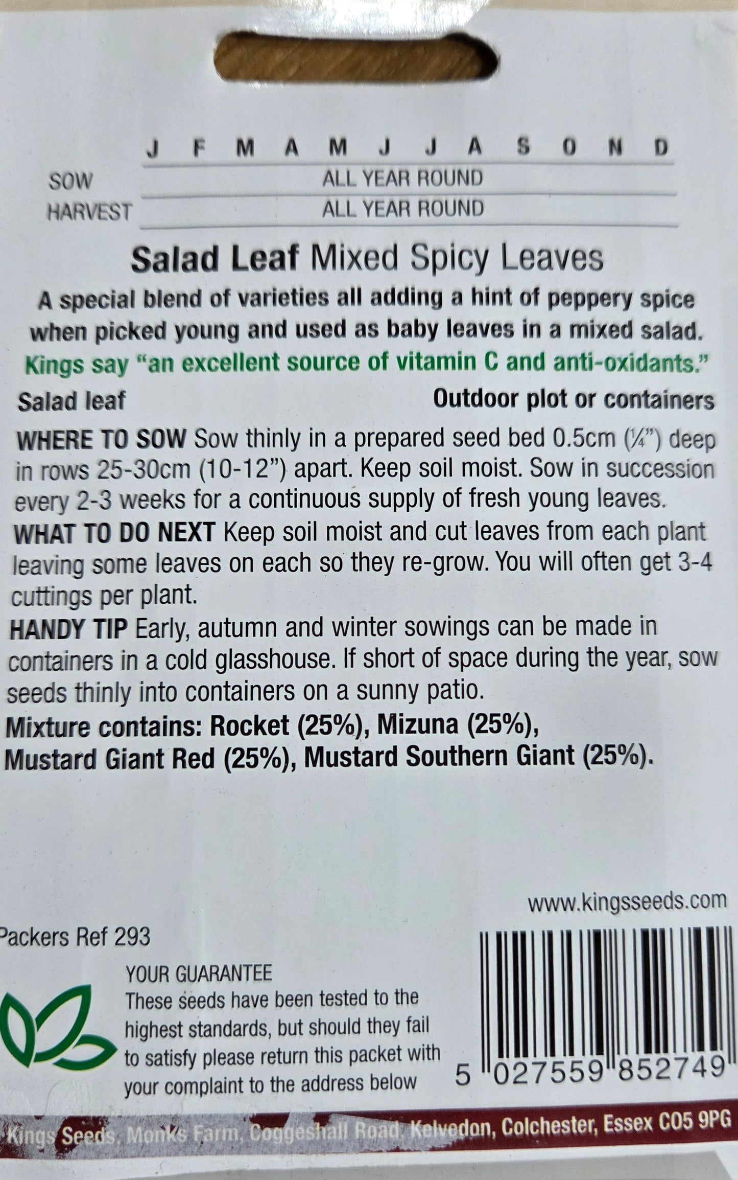 Kings Seeds Salad Leaf Mixed Spicy Leaves