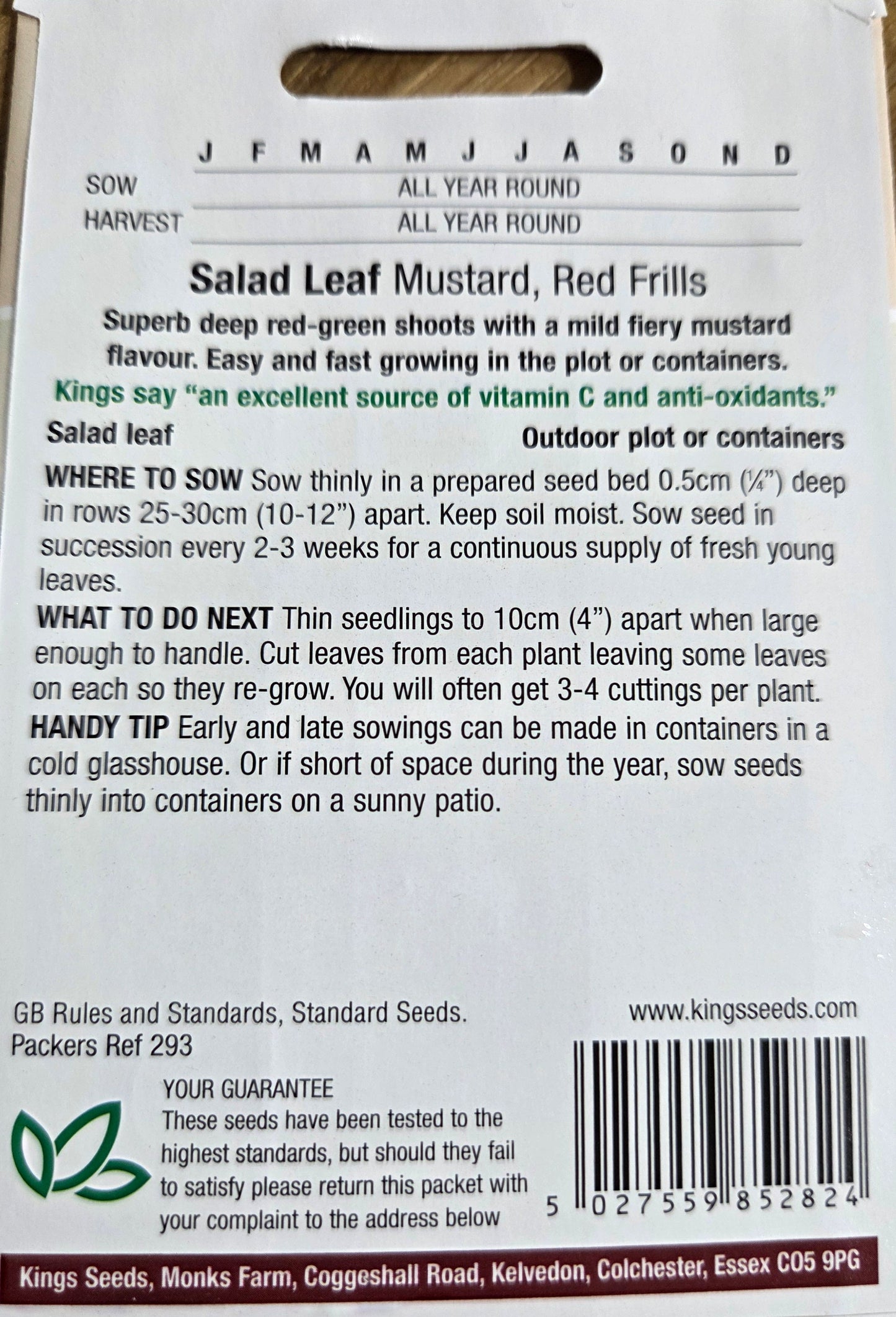 Kings Seeds Salad Leaf Mustard Red Frills