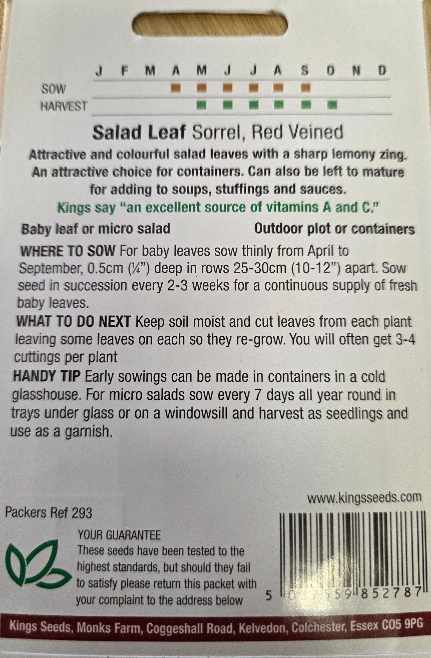 Kings Seeds Salad Leaf Sorrel Red Veined