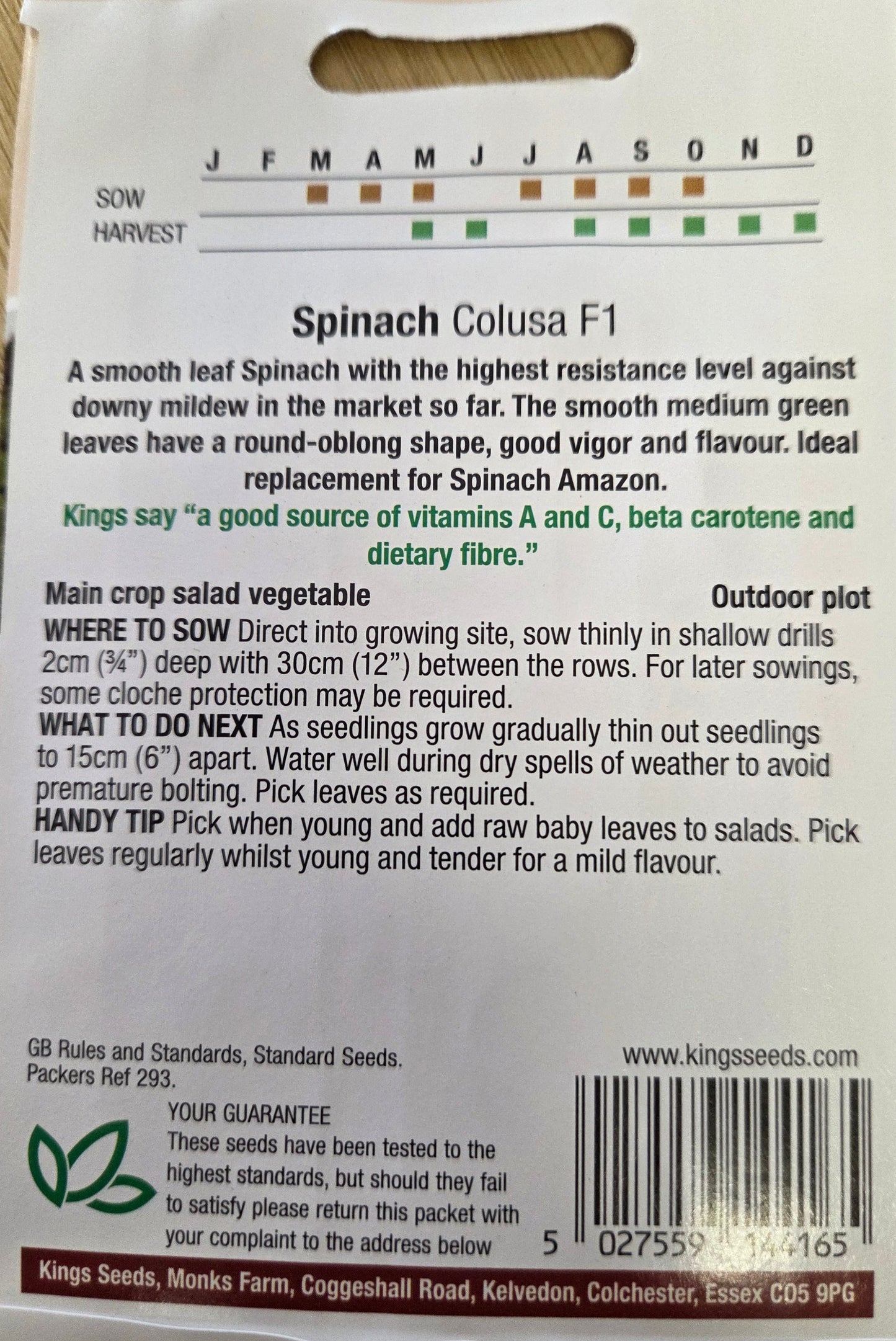 Kings Seeds Spinach Colusa F1